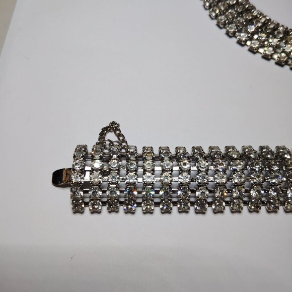 Vintage Rhinestone Jewelry Set – Necklace, Bracelet, Screw back Earrings - Picture 2 of 7